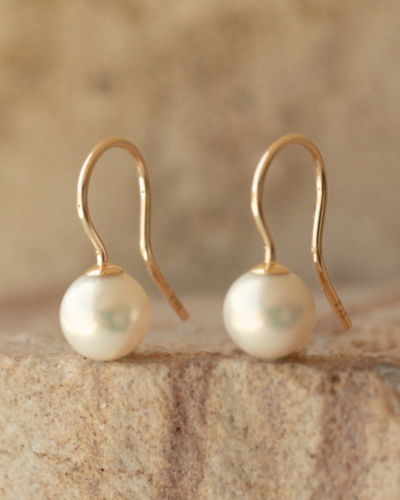 Simple Akoya Pearl Hook Earrings - 9ct Gold