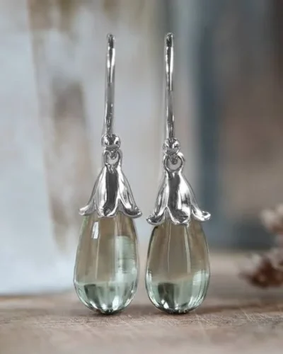 The Tinkerbells Green Amethyst Drop Earrings - 9ct White Gold