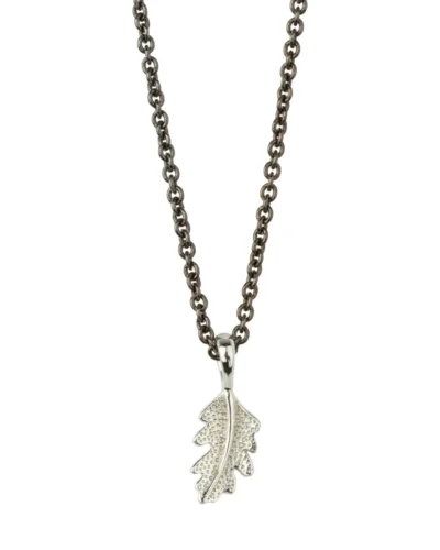 Oak Leaf Pendant Necklace - 9ct White Gold/Blackened Sterling Silver
