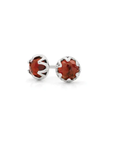 Garnet Crown Studs Earrings - 9ct White Gold