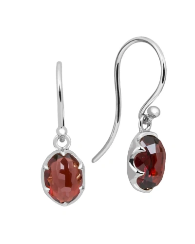 Garnet Drop Earrings - 9ct White Gold