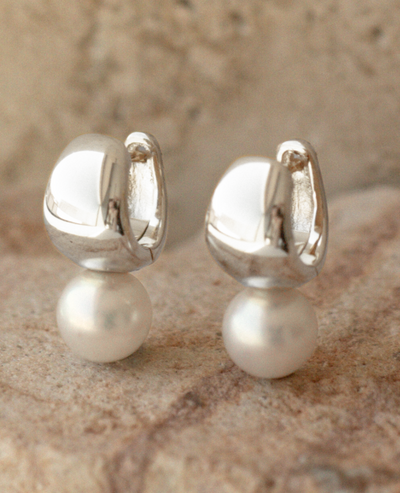 Rounded Wide Akoya Pearl Huggie - Sterling Silver