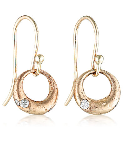 Demilune Earrings - 9K Yellow Gold, White Diamond