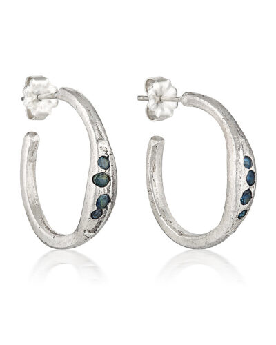 Aluna Hoop Earrings - Sterling Silver, Teal Sapphire