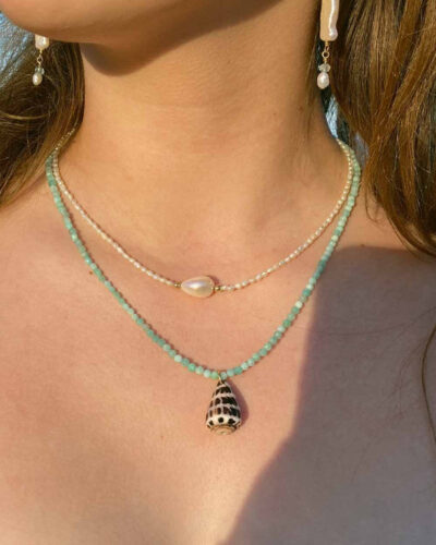 Amazonite & Hebrew Shell Necklace - 14K Gold Filled