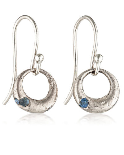 Demilune Earrings - 9K White Gold, Teal Sapphire