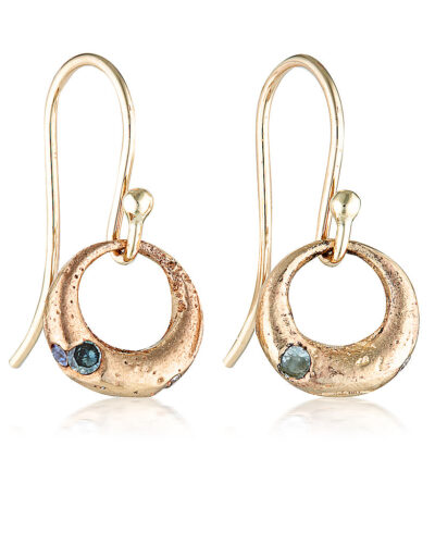 Demilune Earrings - 9K Yellow Gold, Teal Sapphire