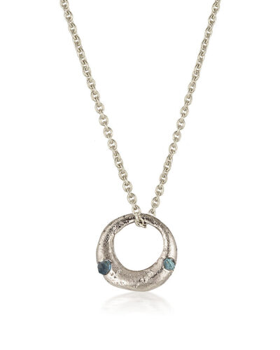 Demilune Pendant - 9K White Gold, Teal Sapphire
