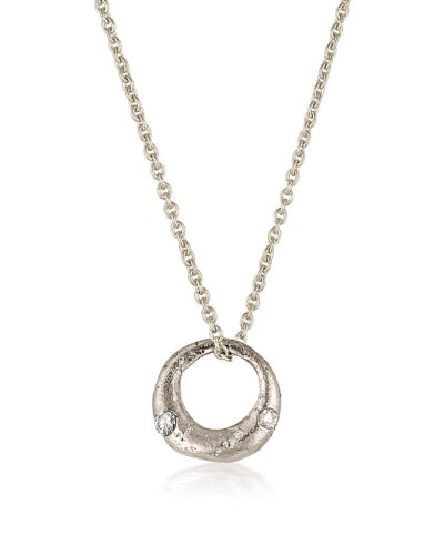 Demilune Pendant - 9K White Gold, White Diamond