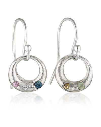 Demilune Earrings - Sterling Silver, Mixed Sapphire