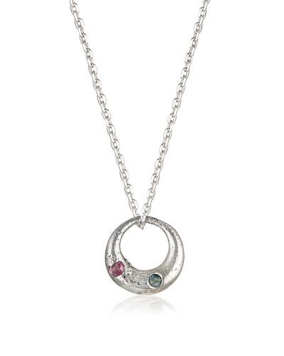 Demilune Pendant - Sterling Silver, Mixed Sapphire