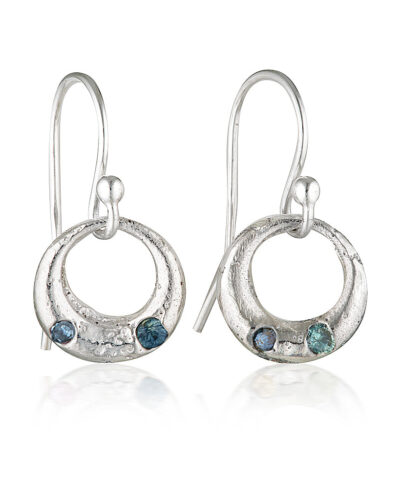 Demilune Earrings - Sterling Silver, Teal Sapphire
