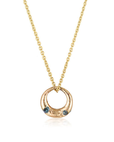 Demilune Pendant - 9K Yellow Gold, Teal Sapphire
