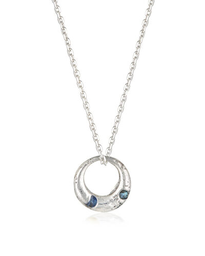 Demilune Pendant - Sterling Silver, Teal Sapphire