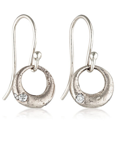 Demilune Earrings - 9K White Gold, White Diamonds