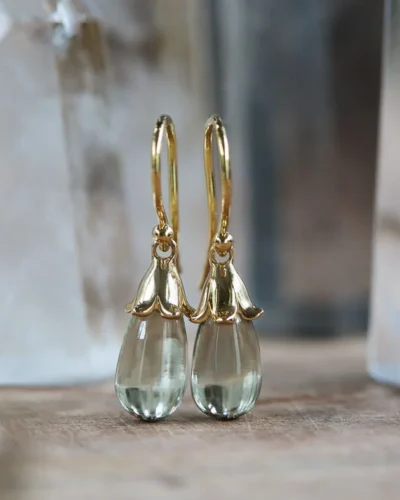 The Tinkerbells Green Amethyst Drop Earrings - 9ct Yellow Gold
