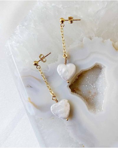 Sweet Heart Pearl Drop Earrings - 14K Gold Filled
