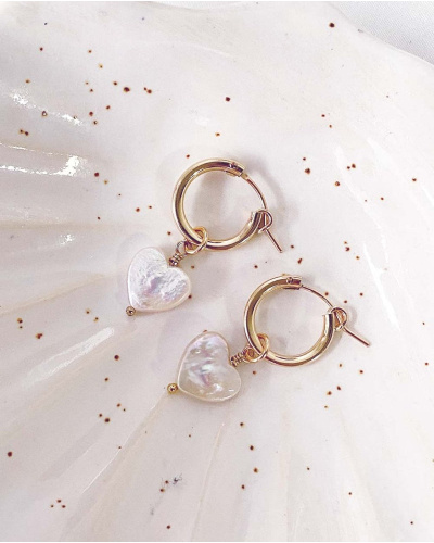 Sweet Heart Pearl Hoop Earrings - 14K Gold Filled
