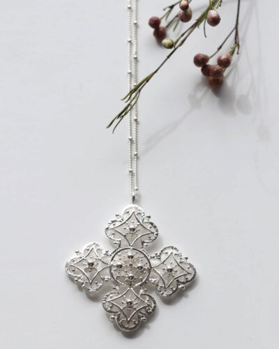 Silver Cross Long Necklace - Sterling Silver