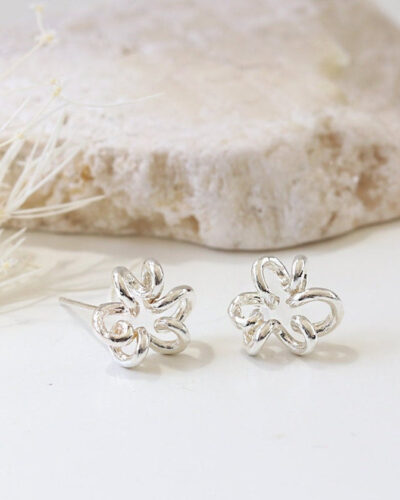 Dainty Flower String Stud Earrings - Sterling Silver