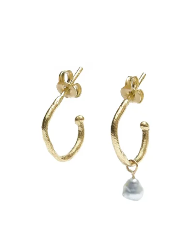 Asymmetrical Keshi Hoops - 9ct Gold