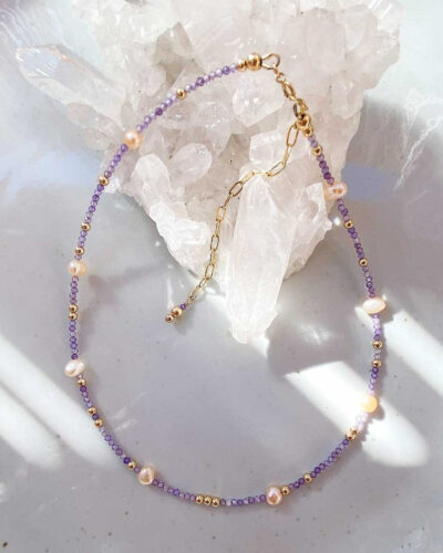 Rhea Pearl & Amethyst Necklace - 14K Gold Filled