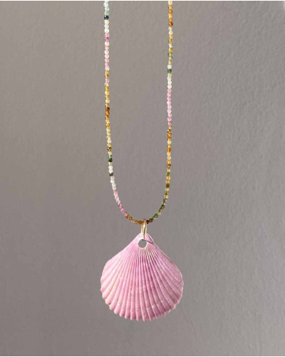 Scallop Shell & Tourmaline Necklace - 14K Gold Filled
