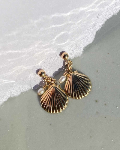 Shell & Pearl Drop Earrings - 14K Gold Filled
