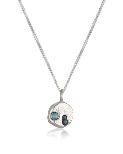 Three Stone Bubble Necklace - Sterling Silver, Teal Sapphire