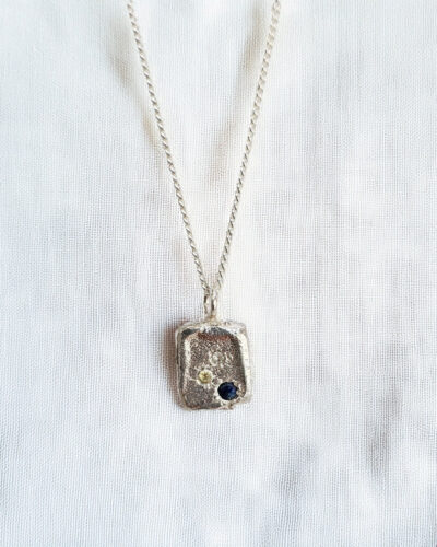 Square Tablet Necklace - Sterling Silver, Mixed Sapphire