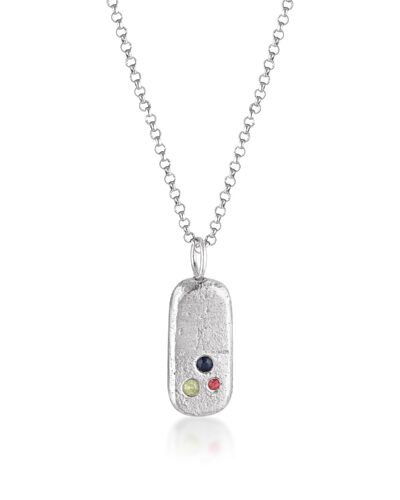 Large Tablet Necklace - Sterling Silver, Mixed Sapphire