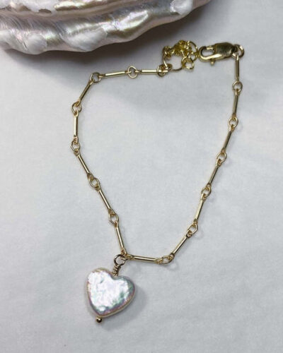 Sweet Heart Pearl Bracelet - 14K Gold Filled (18cm)