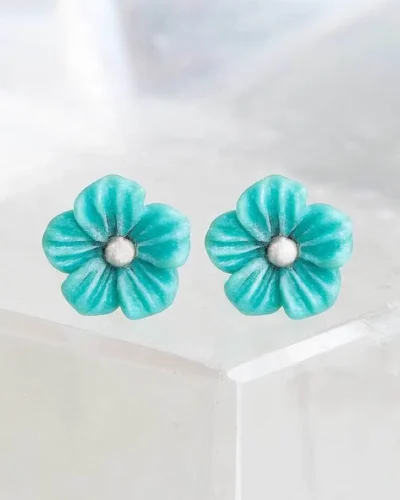 Turqoise 'Forget Me Not' Studs - Textured Petals (5mm)