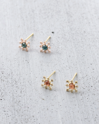 Snow Flower Stud Earrings - 14K Gold, Brown Diamond