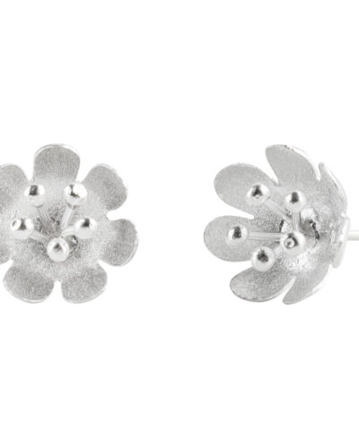Cup Shaped Flower Stud Earrings - Sterling Silver