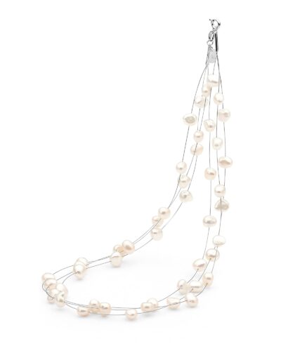 Wandering Pearl Necklace - 	Sterling Silver Rhodium Plated (Clasp)
