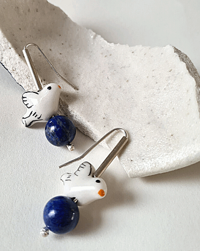 Bird Ceramic Earrings - Sterling Silver