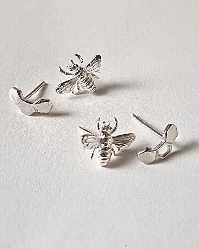 Busy Bee Stud Earrings - Sterling Silver (Beehive) - test