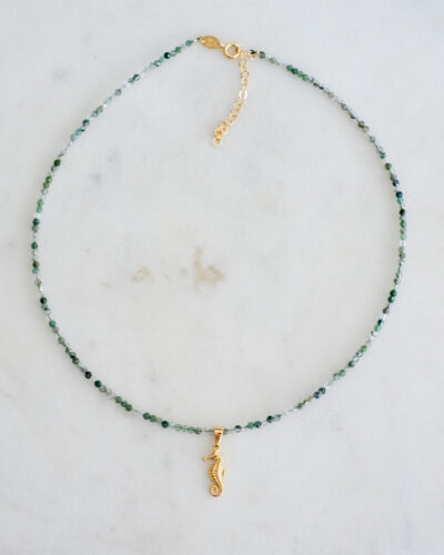 Moss Agate Boho Necklace (Seahorse)