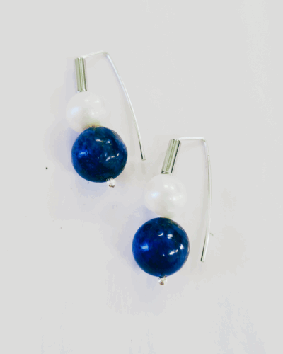 Pearl & Lapis Lazuli Earrings - Sterling Silver - test