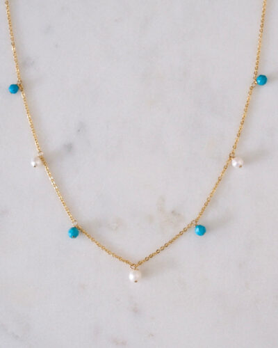 Turquoise Pearl Bohemian Necklace (14 inch / 35cm)