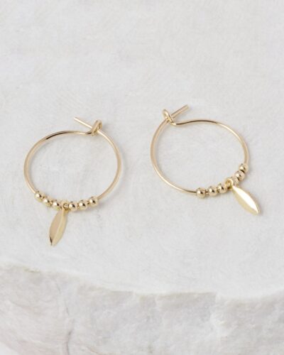 Delicate Hoops - 14k Gold Filled (Tiny Beads with Marquise Charm)