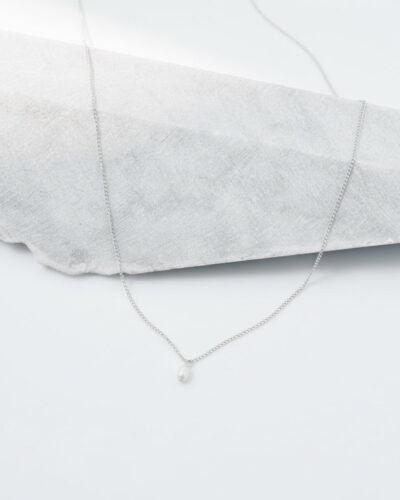 Rice Pearl Drop - Sterling Silver (45cm) (Flat Curb Chain)