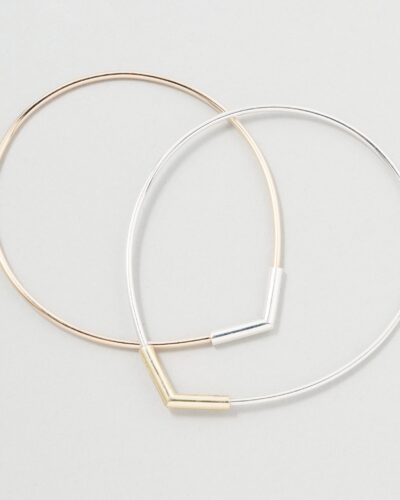 Corner Bangle - Sterling Silver (Medium) (Silver with Gold Corner)