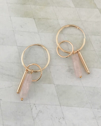 Rose Quartz Charm Sleepers - 14k Gold Filled (Gold Bar Charm)
