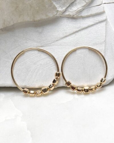 Cube Bead Hoops - 14k Gold Filled (40mm)