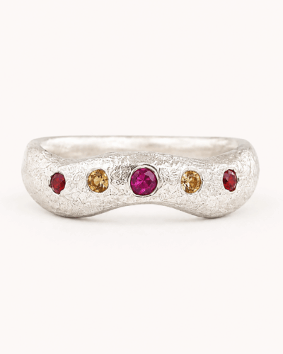 Wave Ring - Sterling Silver, Yellow & Pink Sapphires