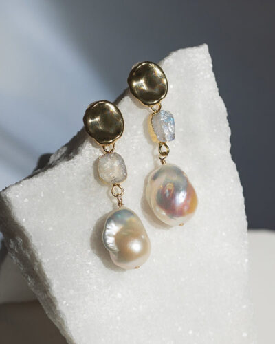 Moonstone Birthstones x Pearls Earrings (June) - 24k Gold Plated