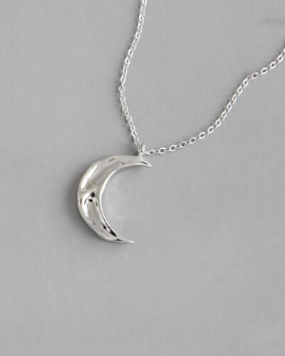 Textured Moon Necklace - Sterling Silver