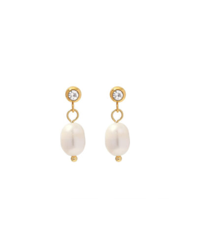 Freshwater Pearl Rhinestone Earrings - 18K Gold Plated